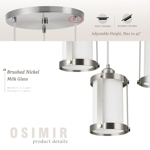 Brushed Nickel 3 (Nickel + Milk Glass / 3-Light Ceiling Chandelier)