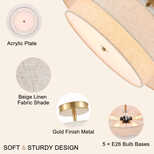 25.6" Large Gold Semi Flush Mount Ceiling Light (Gold - Drum - 25.6")