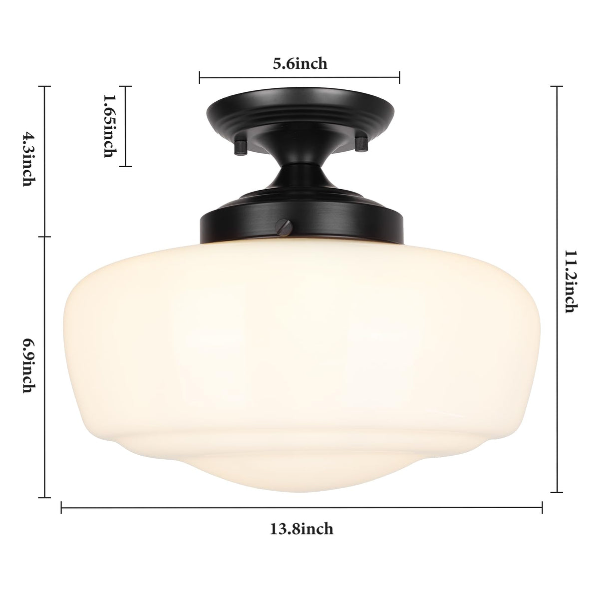 Large Schoolhouse Style Semi Flush Mount Ceiling Light Fixture (Black / Large)