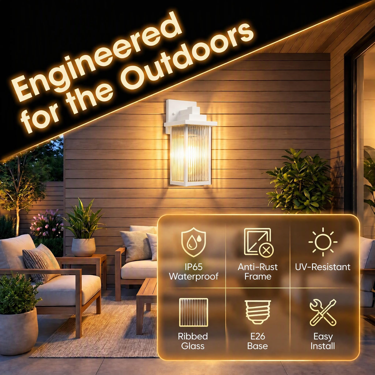 2 Pack 15" White Outdoor Wall Light (White / 15''-2 Pack)