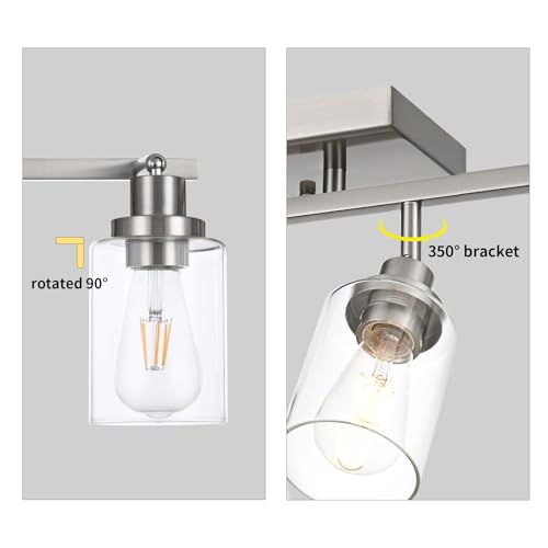 6 Light Track Lighting Kit Brushed Nickel Kitchen Track Lighting Fixtures Ceiling Mount Bathroom Vanity Wall Scones Light Fixture with Clear Glass (Brushed Nickel / 6-Light)