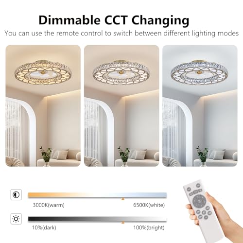 Crystal Ceiling Fans with Lights (Gold - 24 Inch)