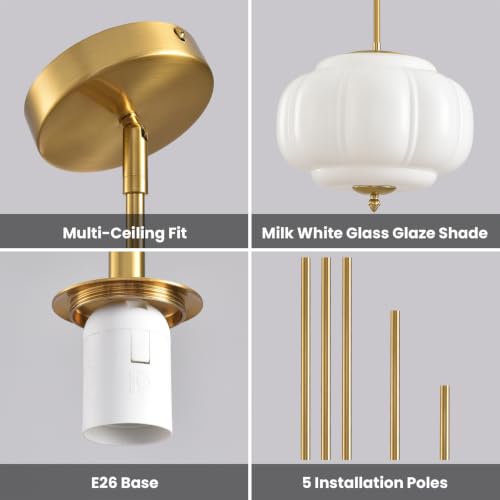 Vintage Milk Glass Pendant Lights (White-1 Pack / 13.7 inch)