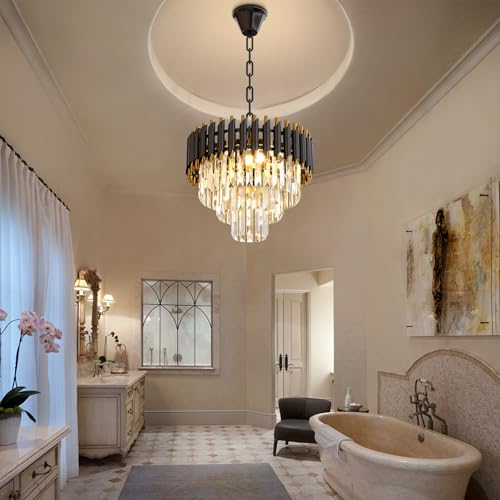 Modern Black Crystal Chandelier (D15.5"XH13.3" Black)