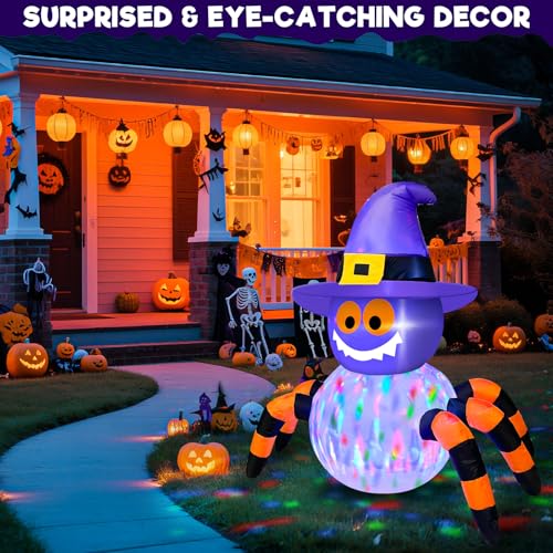 3.6 Ft Halloween Inflatable Spider with Rotating Colorful Lights