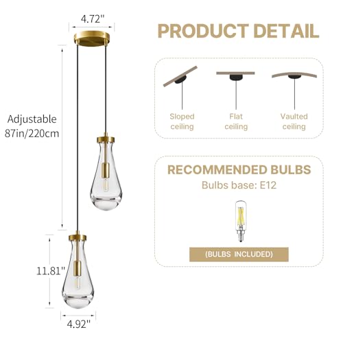 Raindrop Pendant Light Fixtures of 2 Lights (Gold / 2 Head)