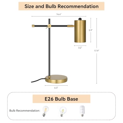 Modern Black and Gold Desk Lamp with Type C Charging Port (Black & Gold)
