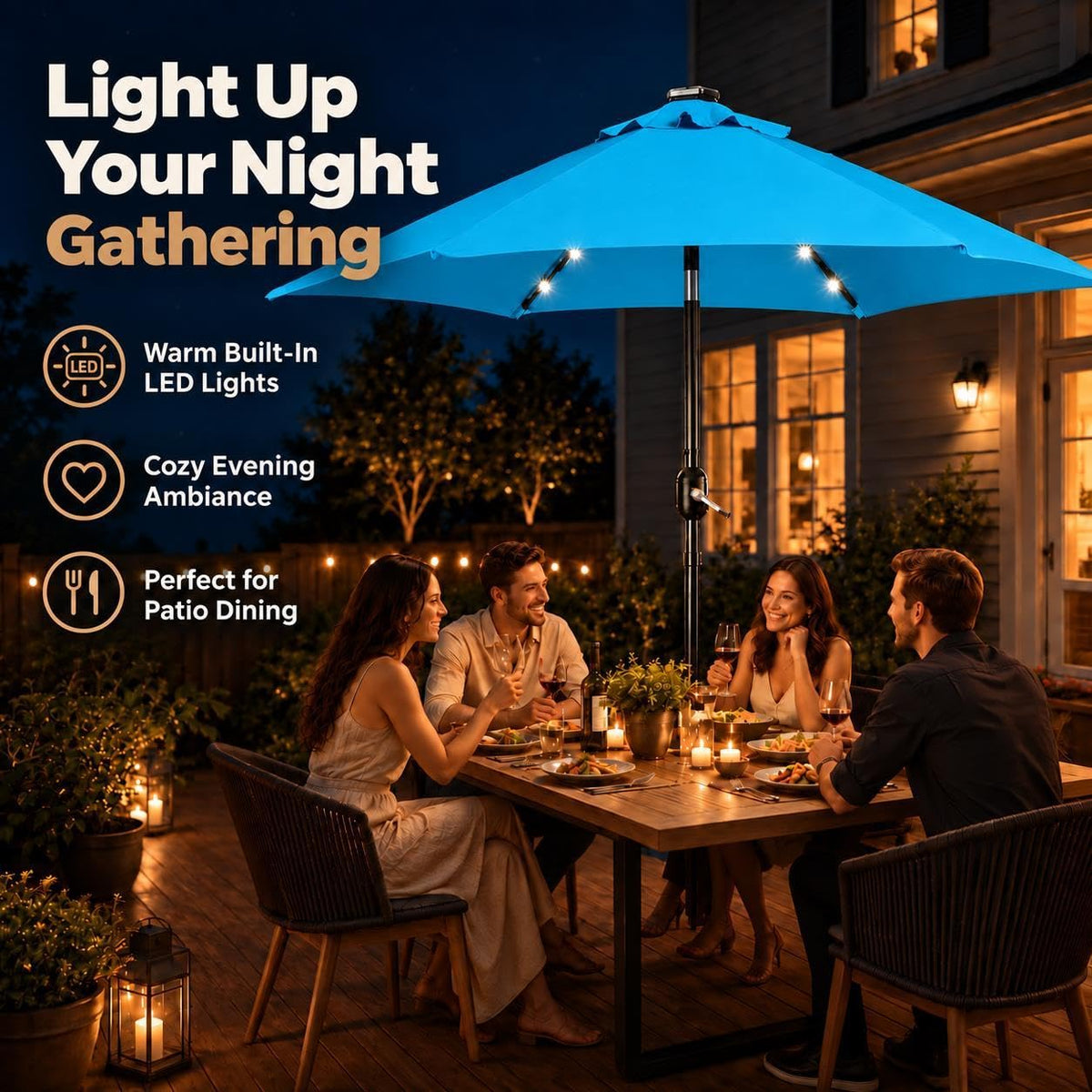 7.5FT Solar Patio Umbrella w (Sky Blue / 7.5FT)