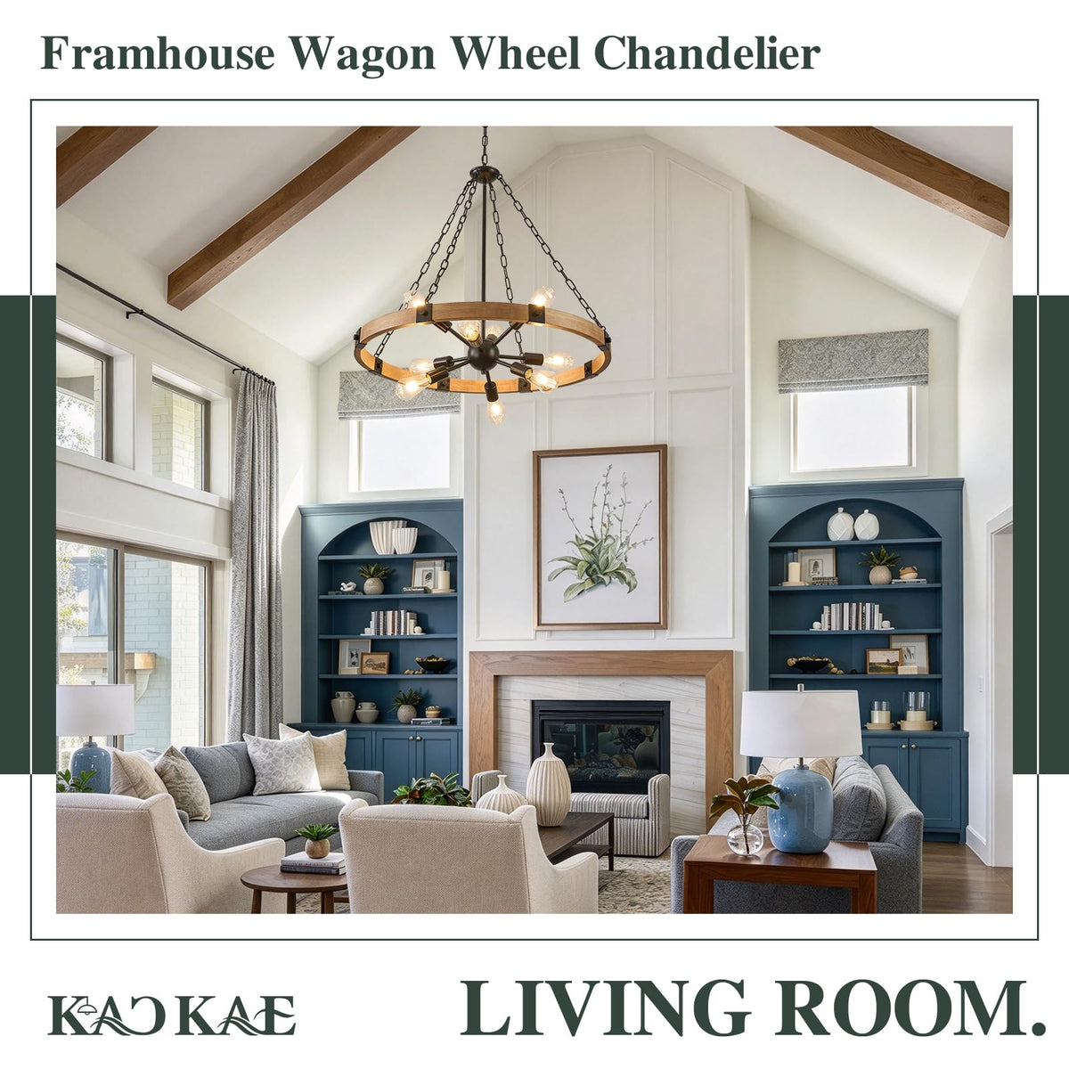 Farmhouse Wagon Wheel Chandelier 31" Wooden Chandelier Light Fixture (Oak / 31.5 inch 9-Light)
