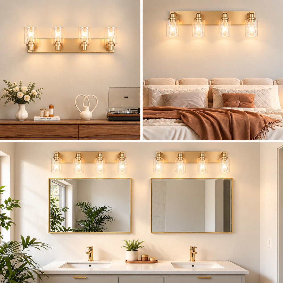 Gold 4 Light Seeded Glass Bathroom Vanity Light (Gold / 4-Light)