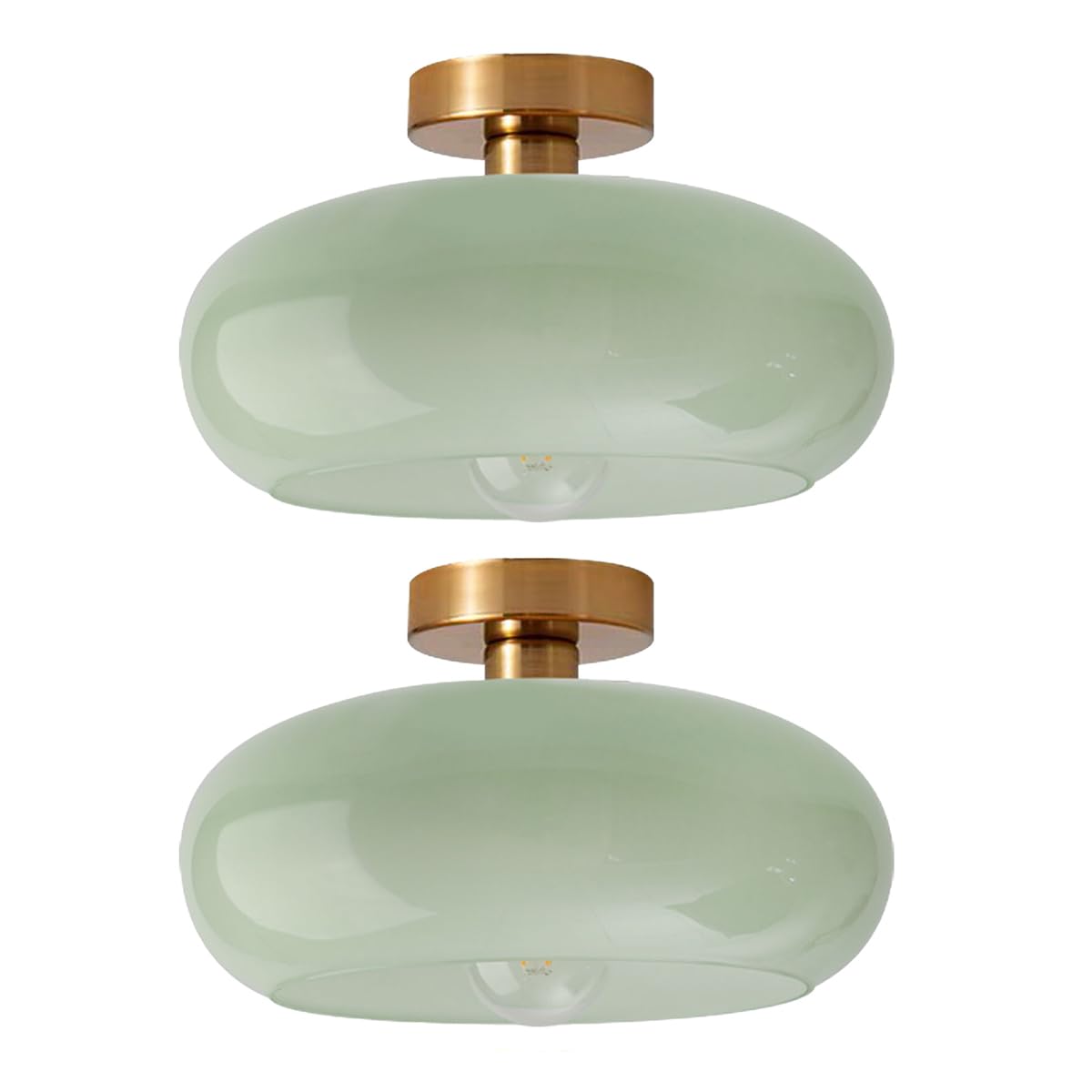Mid Century Ceiling Lights Milk Green Ceiling Light fixtures Round Dome Shade Gold Brass Semi Flush Mount Ceiling Light (Flush-Milk Green 2)