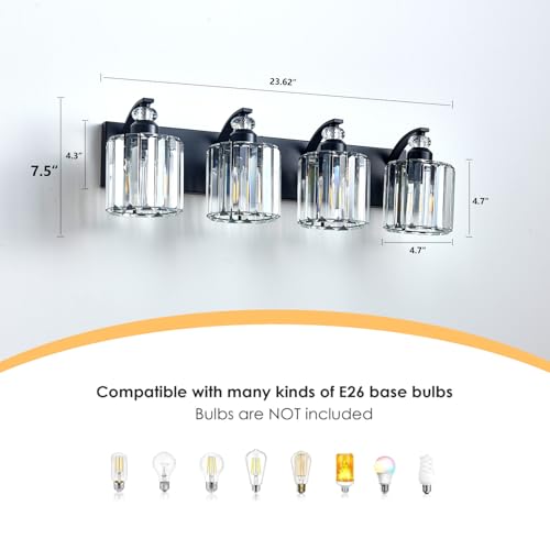 4 Light Black Bathroom Light Fixture Modern Vanity Lights Over Mirror Vintage Wall Sconce Lighting for Bathroom (Black-B / 4-Lights)
