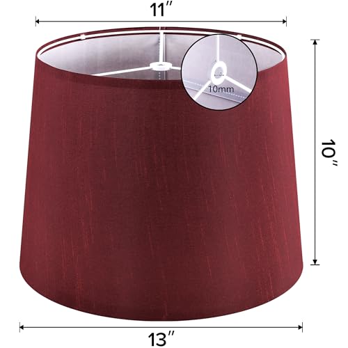 Burgundy Lamp Shade Set of 2 Medium Drum (11"×13"×10"-2 PCS / Burgundy Natural Faux Silk)