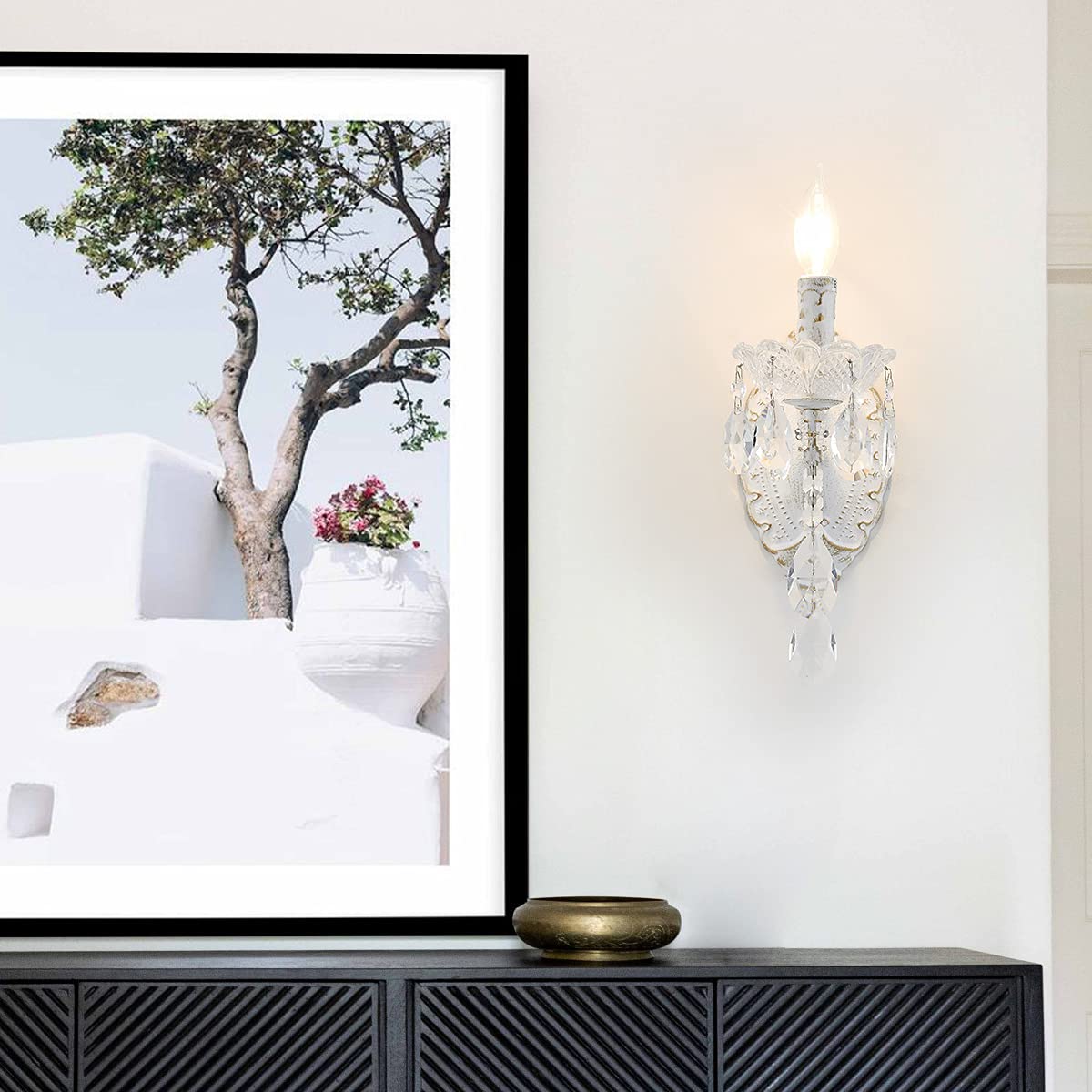 Crystal Wall Sconce Distressed White Vintage Wall Chandelier (W6039-1-White)