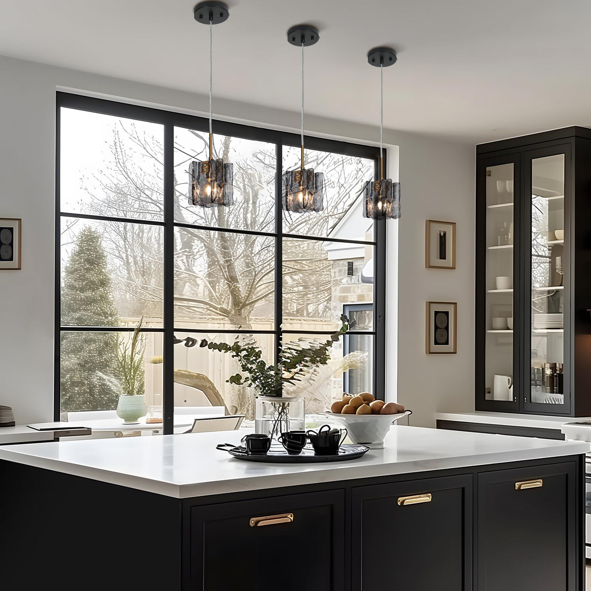 Pendant Lights Kitchen Island (4.7" D x 8.7" H / Black and Plating Brass)