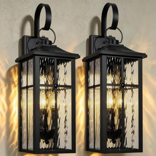 2 Pack Dusk to Dawn Outdoor Wall Lights (Black / 23.9 inch)