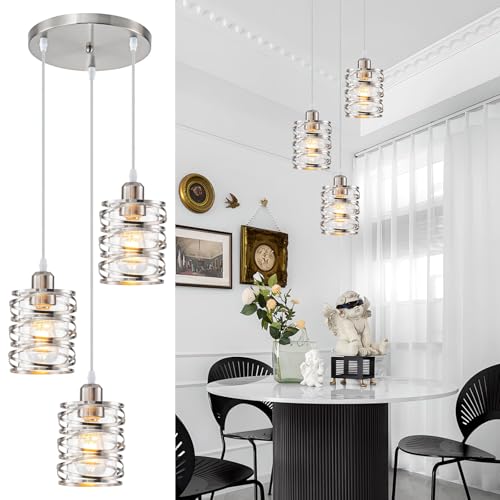Brushed Nickel 3 Lights Cluster Pendant Light for Kitchen Island (Brushed Nickel Clear Glass / 3 Light)