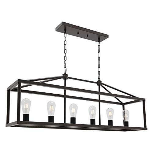 Industrial Vintage Black Kitchen Island Dining Room Lighting 5 Light Modern Farmhouse Foyer Rectangle Oil Rubbed Bronze Cage Chandelier Flush Mount Hallway Ceiling Light Fixture Pendant