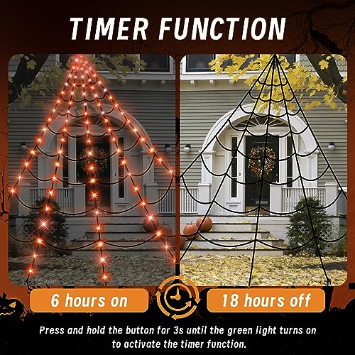 Spider Web Lights Halloween Decorations Outdoor 16.4FT Giant Spiderweb Lighted Decor 135 Orange LED Light Up Outside House Yard Garden Porch Tree Party Large Huge Big Fake Triangular Cobweb Decorative (Black web, Orange lights)