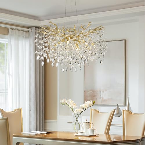 Modern Crystal Tree Branches Chandelier (Gold / Round 30")