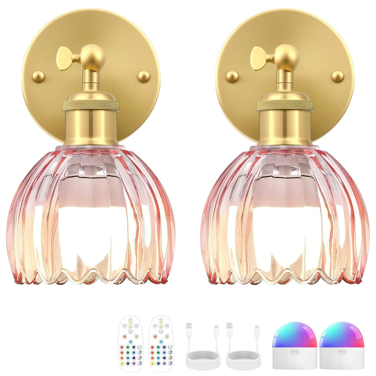 Vintage Battery Operated Wall Sconce (Gold-Pink / 16 inches)