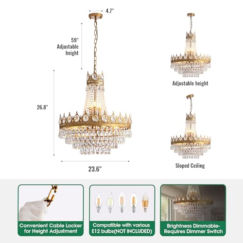 Gold Crystal Chandeliers for Dining Room Light Fixture (D24"H27"- Gold)