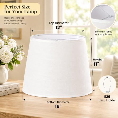 Large Drum Lamp Shades Set of 2 (White / 12" x 16" x 11")