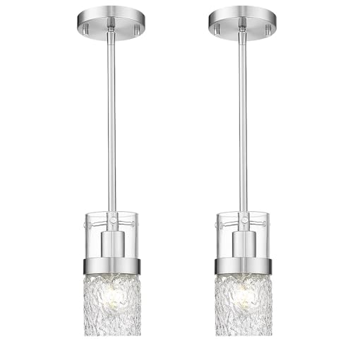 Brushed Nickel Pendant Lights Kitchen Island 2 Pack (Silver -Hammered Glass / 3.5" Hammered Glass, 2-Pack)