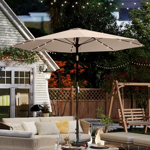 10FT Solar Umbrella 32 LED Lighted Patio Umbrella Table Market Umbrella