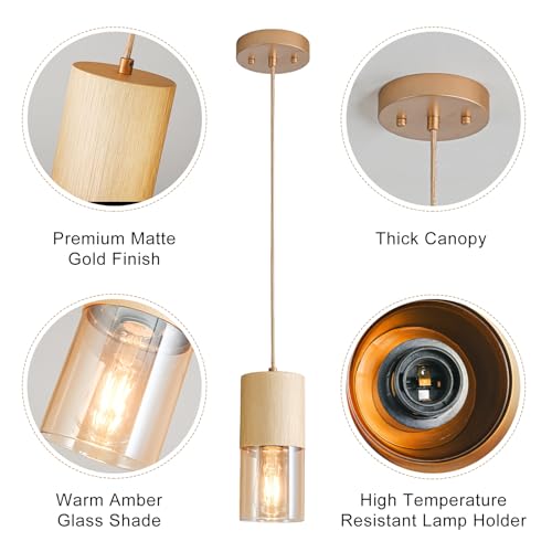 Pendant Light Fixtures (Gold & Amber—Cord / 2 Pack)