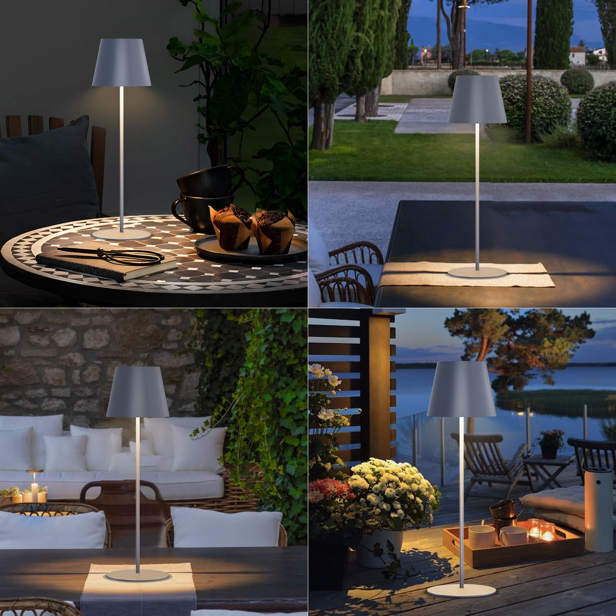 2 Pack Cordless Table Lamp Rechargeable 5000mAH Battery Operated Lights Touch Control LED Portable Desk Lamps 3 Color Dimming for Outdoor Coffee Bedroom Kitchen (2PCS Grey)