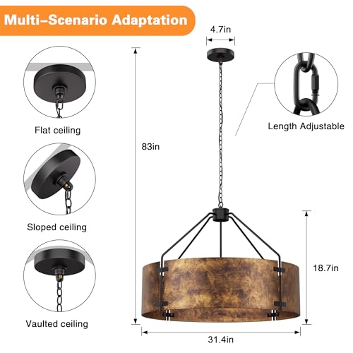 Farmhouse Drum Chandelier (Rustic Bronze & 30in)