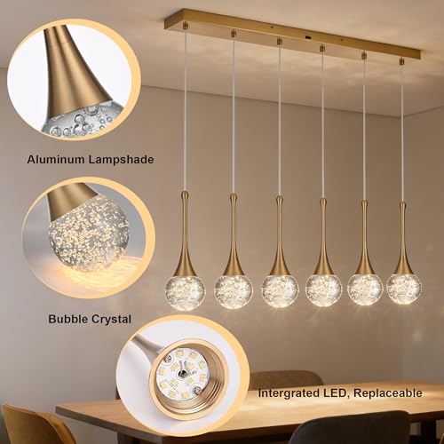 6 Light Crystal Brushed Gold Chandelier (Gold / Rectangle Pendant 6-Light)