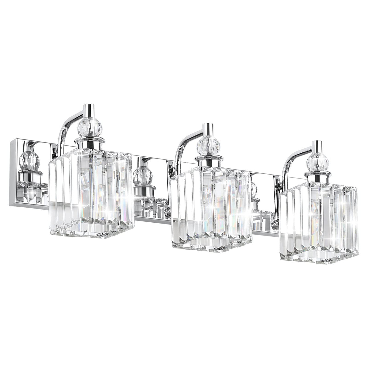 Modern Crystal Vanity Light 3 Light 24''Bathroom Lights Fixtures Over Mirror Chrome Vanity Light for Bathroom Wall Lighting (Square-Chrome / 24 inch)