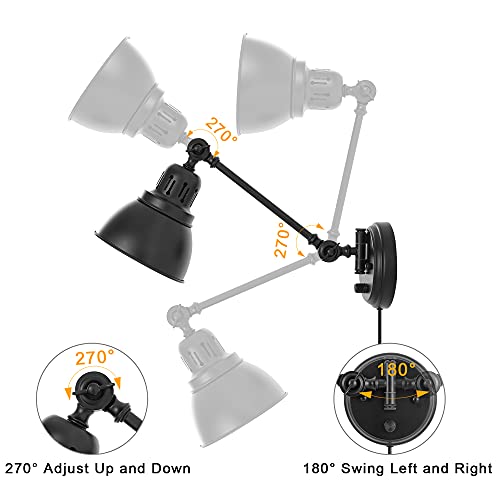 Plug in Wall Sconces Set of 2 (Black-2 PACK)