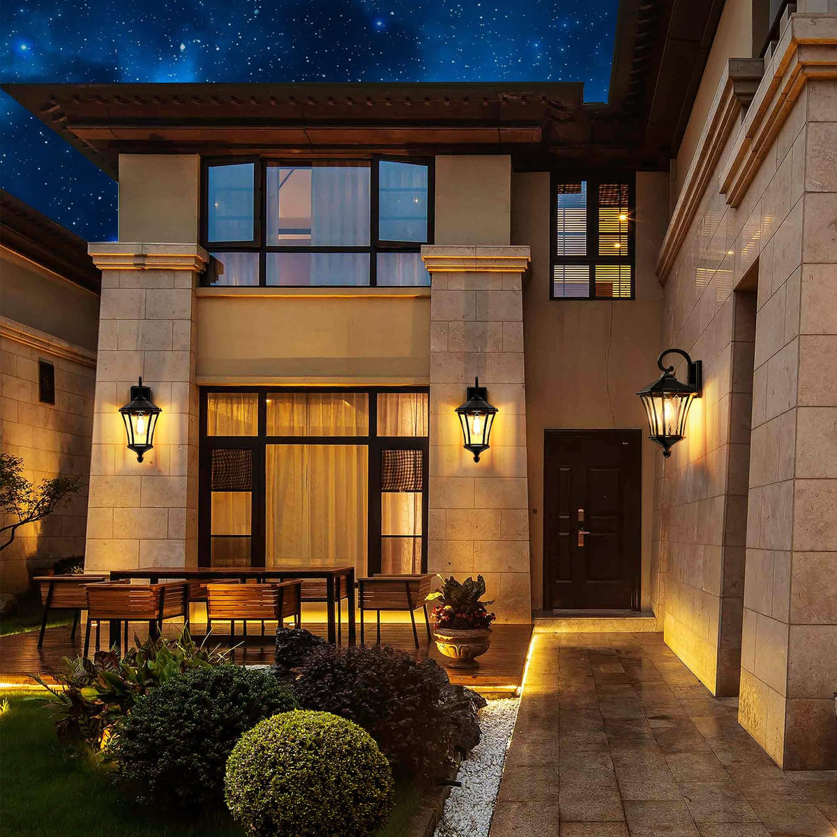 19" Large Outdoor Wall Lights (Black / 19inch-No Sensor-2Packs)