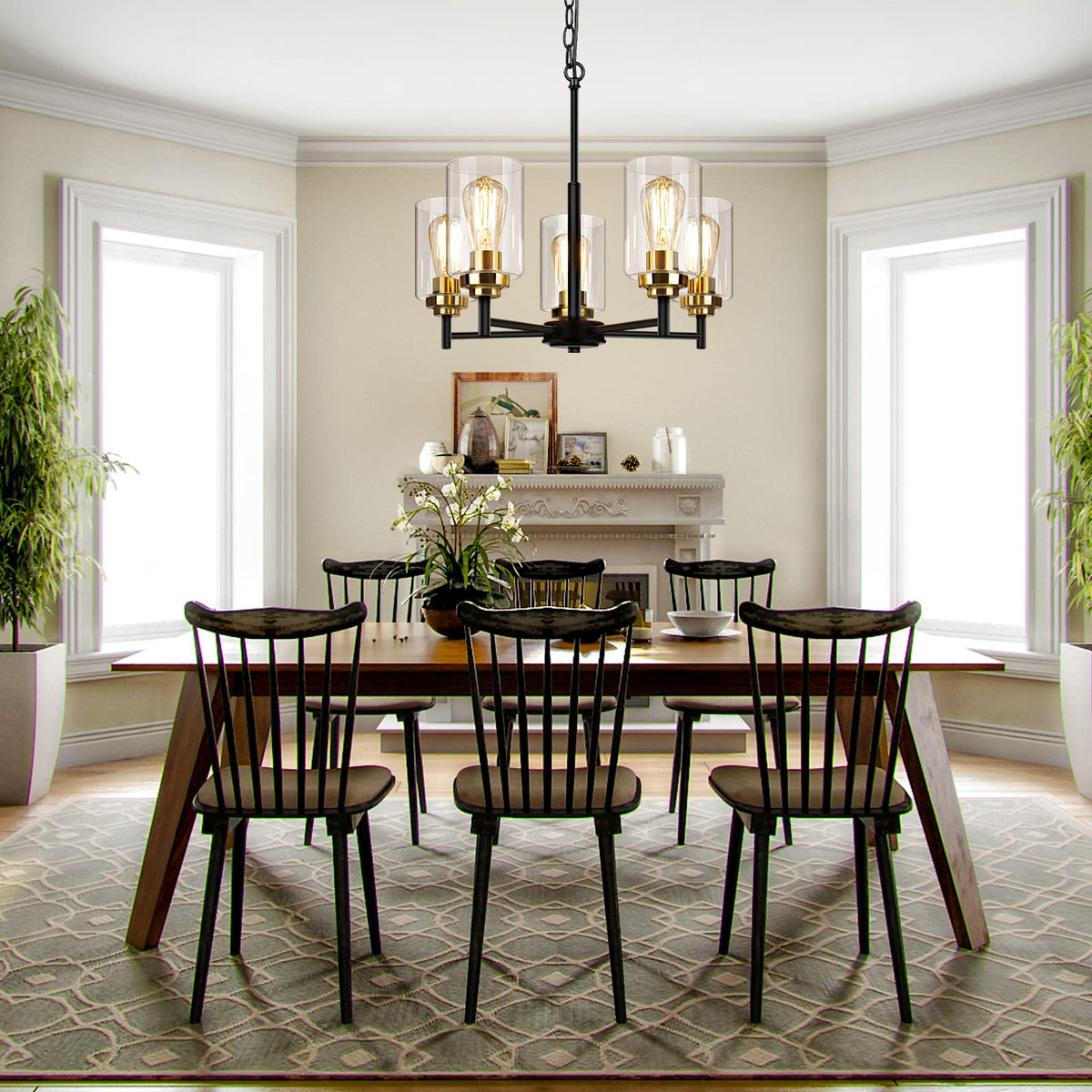 D19.8" Chandelier for Dining Room (Black & Gold / 5-Light D19.8")