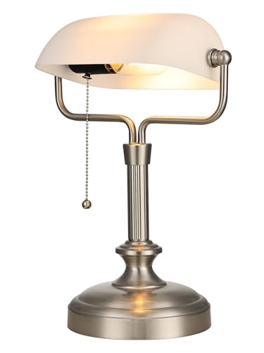 Traditional Banker's Desk Lamp with Glass Shade