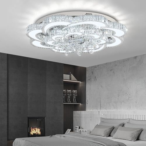 40inch Chrome Crystal Chanderliers for Living Room Modern Ceiling Chandelier for Dining Room LED Dimmable Lighting 2700k 4500k 6000k (Silver / Dia 40")