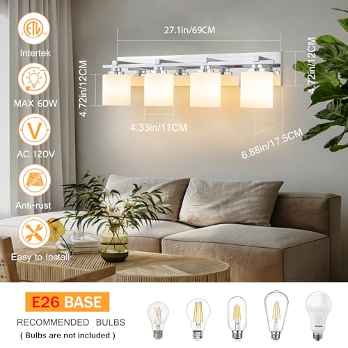 Modern Bathroom Light Fixtures Over Mirror (Chrome / 27.16 inch-4-Light)