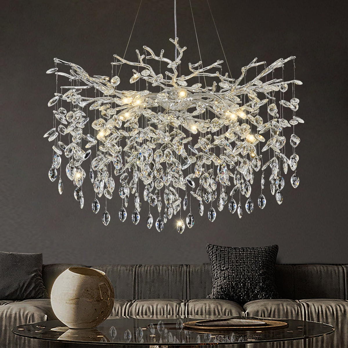Modern Crystal Chandelier (Silver / A-D31.5 Inch)