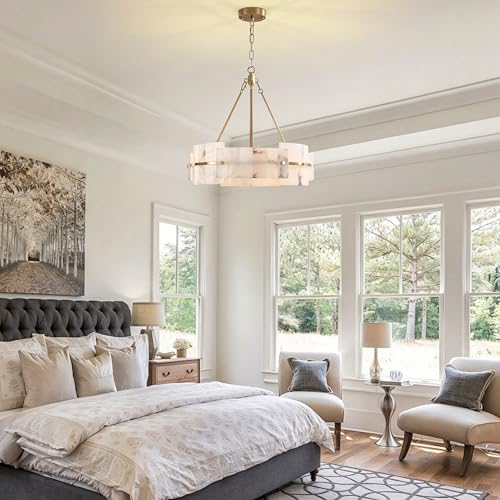 22” Alabaster Chandelier 4 (22"Brushed Gold)