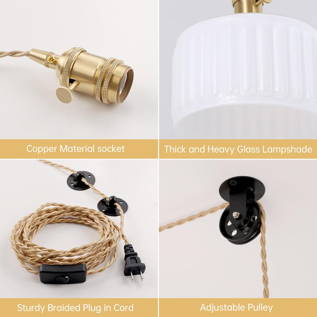 Plug in Pendant Light Hanging Light Fixture Corded On (White)