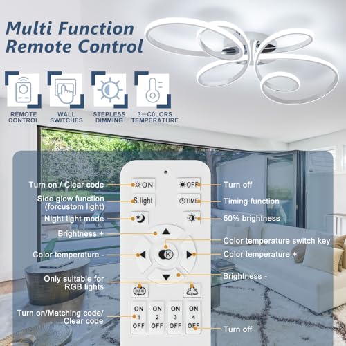 66W Modern LED Ceiling Light (Chrome,39.37Inch)