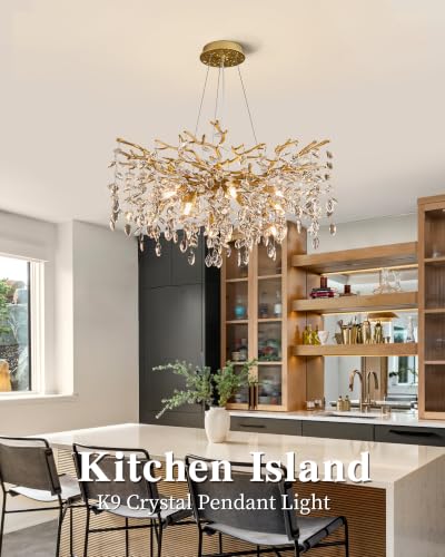 Modern Tree Branch Crystal Chandelier Luxury Gold Crystal Pendant Lighting 30" Contemporary 10 (30" Round / Gold)