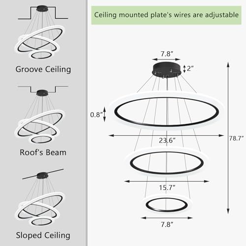 Modern LED Chandelier for Living Room Dimmable Adjustable High Ceiling Flush Mount Light Fixture for Dinning Room