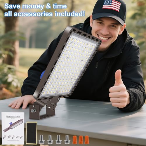 LED Parking Lot Light 350W Flood Light Outdoor 525000lm Dusk to Dawn 5000K Adjustable Trunion Mount Yard Area Lighting Commercial Wall Mount LED Shoebox Lighting for Shop Garage Barn Warehouse (350W-1 Pack-Trunion Mount)