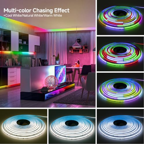 WS2814 Smart IC RGB+Warm White 3000K COB LED Strip Light Kit (16.4FT(Kit)-Compatible with Bluetooth app)