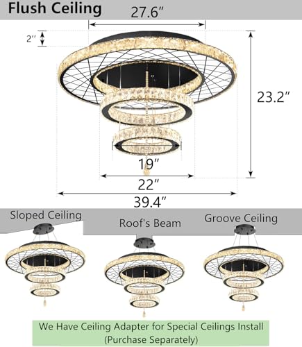 Crystal Glam Chandelier LED Ceiling Light Living Room Lighting Fixtures Remote Dimmable Ceiling Chandeliers 40 Inches Large Light Black (40 inch / Black)