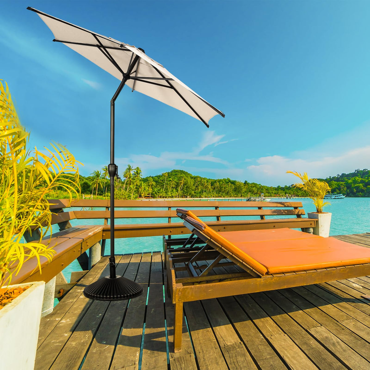 7.5FT Lyon Outdoor Patio Umbrella Outdoor Table Umbrella with Push Button Tilt and Crank Market Umbrella 6 Sturdy Ribs UV Protection Waterproof for Garden Deck Backyard Pool Beige (7.5 FT(6 Ribs) / Beige)